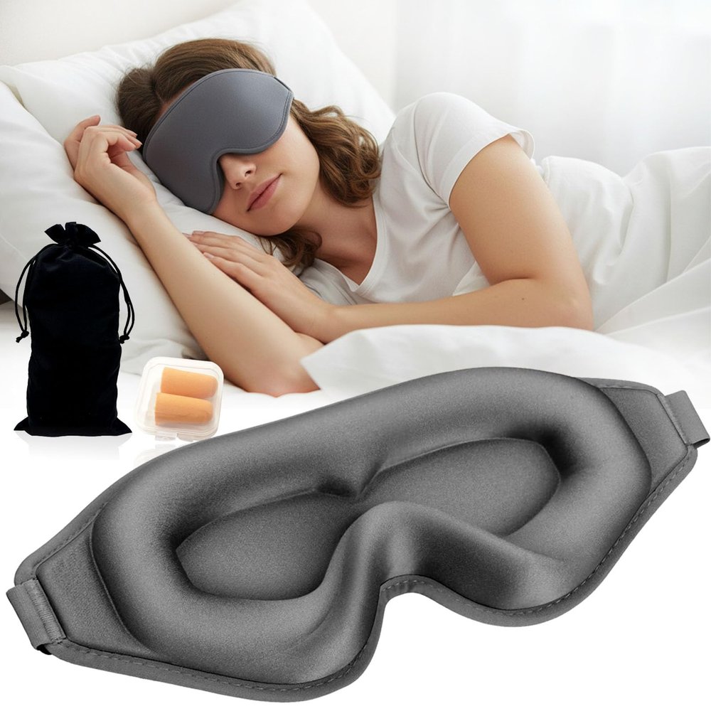 3D Contoured Sleep Eye mask Side Sleeper Men Women Zero Eye Pressure high Density Memory Foam Soft Breathable Light Blocking Night Blindfold Travel Yoga Napping Gray