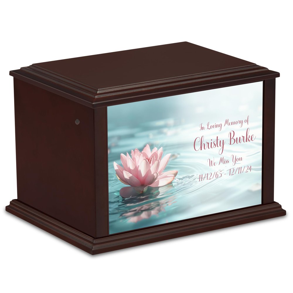 GetUrns Heritage Everlasting Expressions Adult Cremation Urn Memorial Box for Ashes with Custom Printing (Lotus)