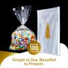 Naxlif Cellophane Bags 8x11 with Bottom Gusset 100Pcs Clear Cellophane Wrap for Gift Baskets & 100 Gold Twist Ties, Perfect For Gift Wrapping Party Favors & Food Storage Packaging for Special Events view 3