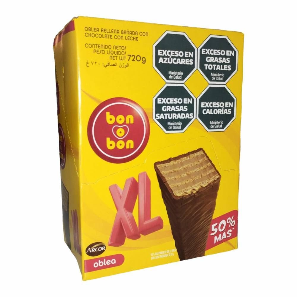 Bon o Bon Oblea XL - Chocolate Snack Filled with Peanut Butter From Argentina, Box of 16 Bars (720 g / 21.2 oz)