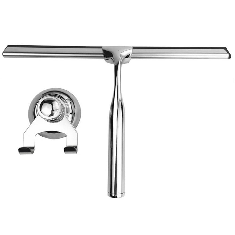 10 Inch Stainless Steel Squeegee for Shower Doors Bathroom Window and Car Glass Suction Cup Hook,Silver,10 inch