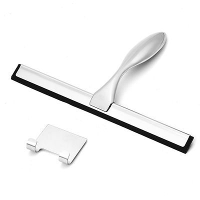 10'' 12'' 14'' INCH Shower Window Squeegee Stainless Steel with Hook Rubber Scrape Glass Door Car Cleaner Bathroom Tool,Silver,255 * 180mm