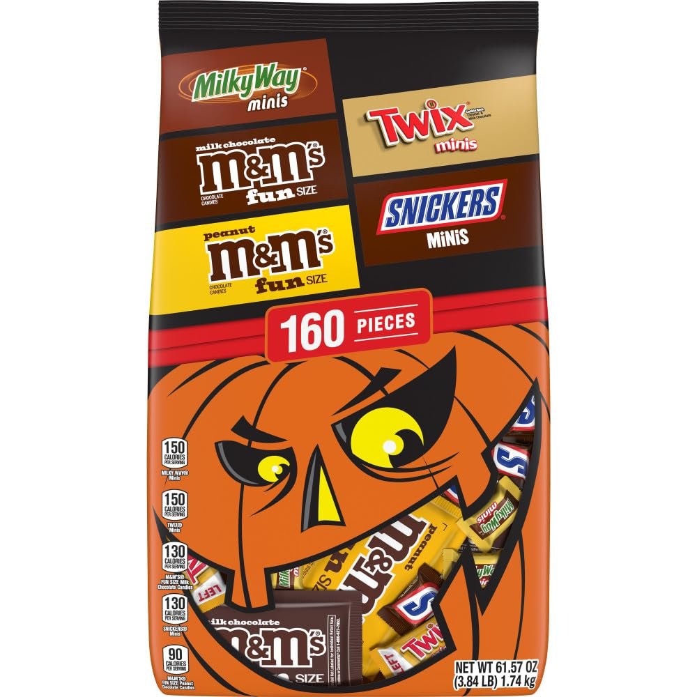 M&M'S, SNICKERS, TWIX & MILKY WAY Halloween Candy, Fun Size and Mini Halloween Chocolate Candy Bulk Variety Pack, 160 Ct Bag