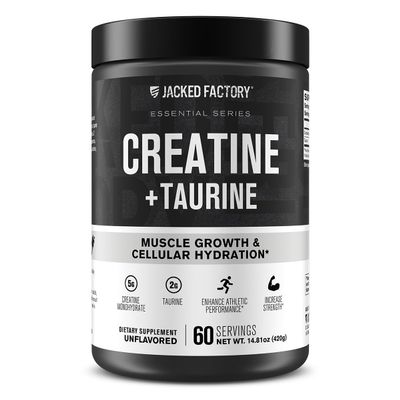 Jacked Factory Creatine + Taurine - Creatine Monohydrate 5000mg with Taurine 2000mg for Increased Muscle Strength & Cellular Hydration - 60 Servings, Unflavored
