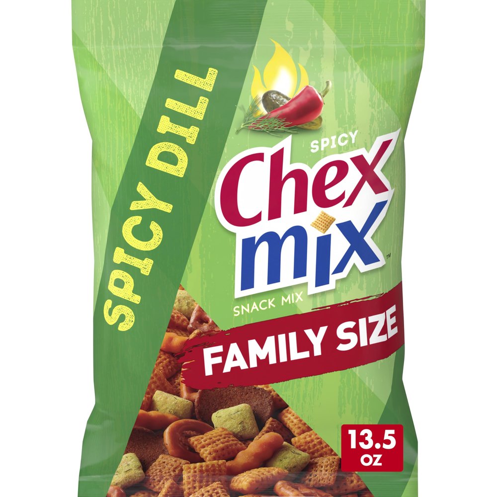 Chex Mix Spicy Dill Snack Mix, Savory Snack Bag, Family Size, 13.5 oz