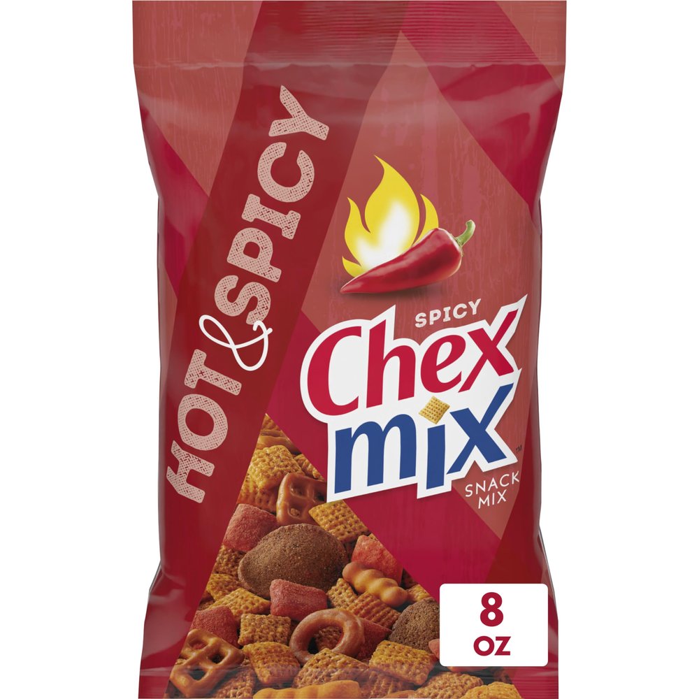 Chex Mix Hot and Spicy Snack Mix, Savory Snack Bag, 8 oz