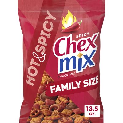 Chex Mix Hot and Spicy Snack Mix, Savory Snack Bag, Family Size, 13.5 oz