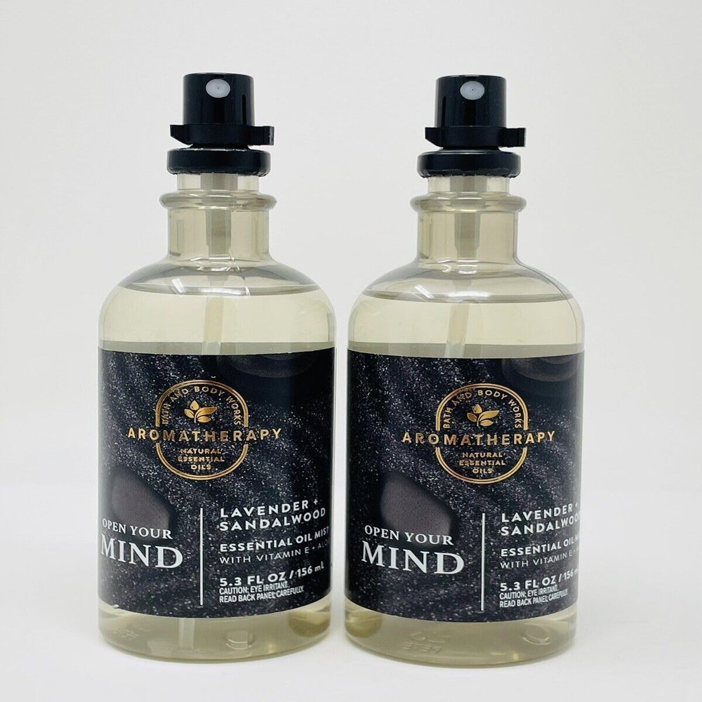 2 Aromatherapy OPEN YOUR MIND LAVENDER SANDALWOOD vitamin E oil mist bath & body 5.3 oz