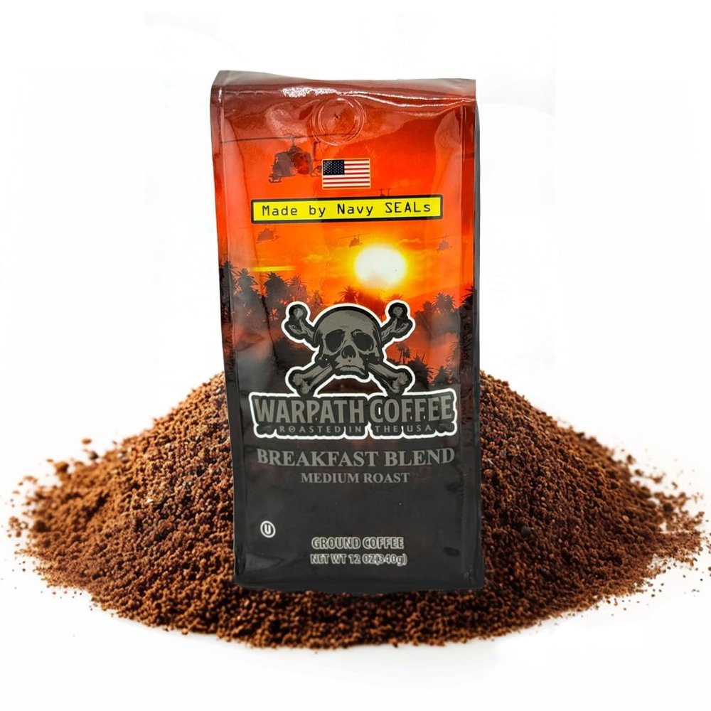 Warpath Coffee Medium Roast Ground Coffee, Breakfast Blend, High Caffeine, Extra Strong Roasted 100% Arabica Coffee Ground Beans, Rich Aroma, Full Bodied Intense Cup, Created by Navy SEALs, 2lb