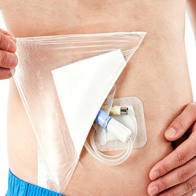 12"x13.7" Waterproof Dialysis Port Shower Covers Protector for Chest with No Glue On The Center, PICC Line Chest Port Shield Island Bandage Dressing Accessories, Pack of 14