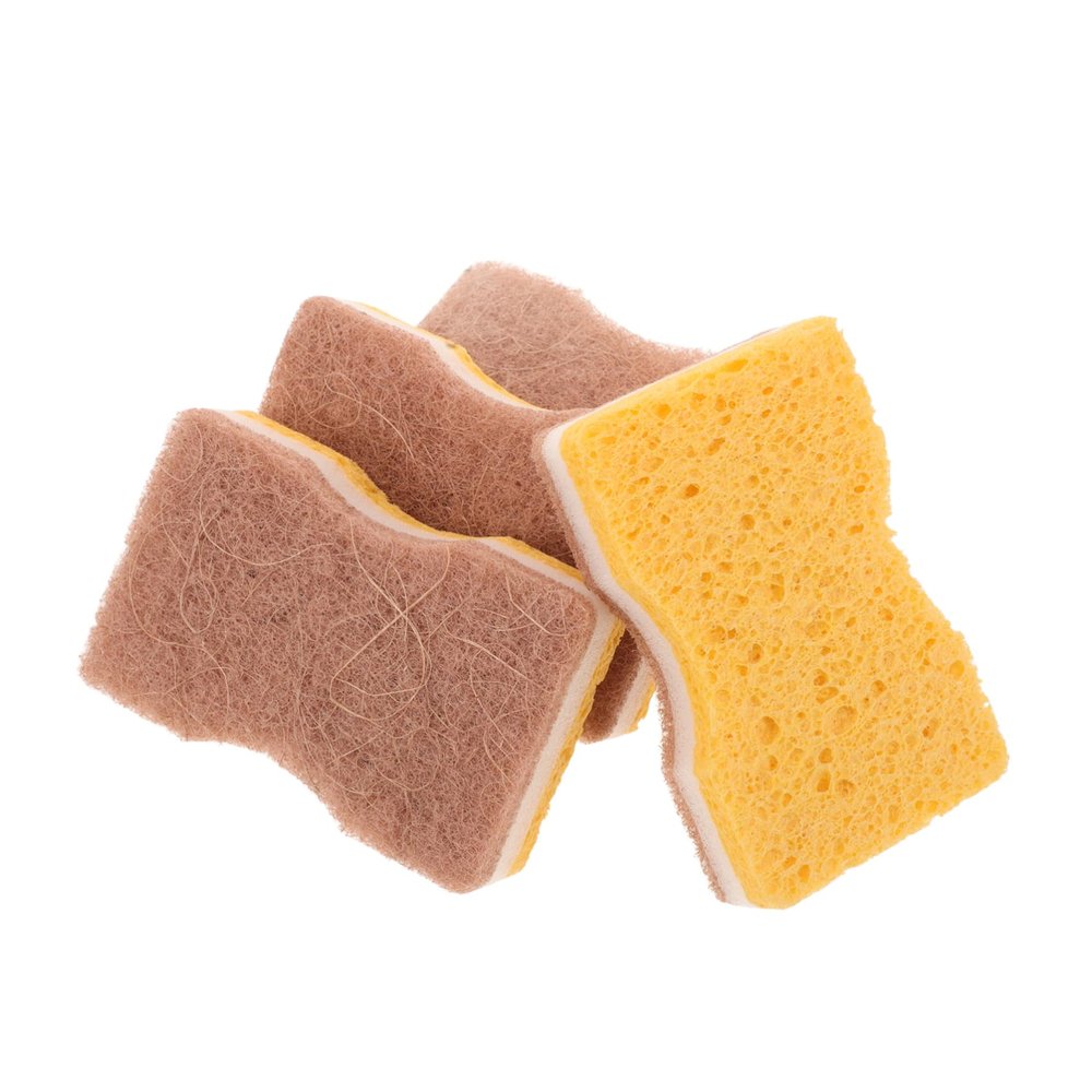 BATHVEVE 4pcs Natural Cellulose Dishwashing Sponges Non-Scratch Kitchen Cleaning Cloths Oil-Resistant Reusable Scrub Pads for Dishes and