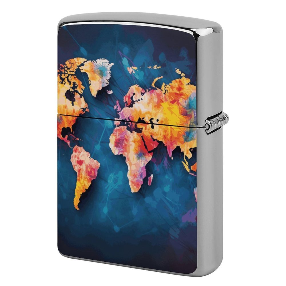 Abstract World Map Lighter Case Cover, Personalized Graffiti Lighter Sleeve, Double-Sided Vintage Metal Protector
