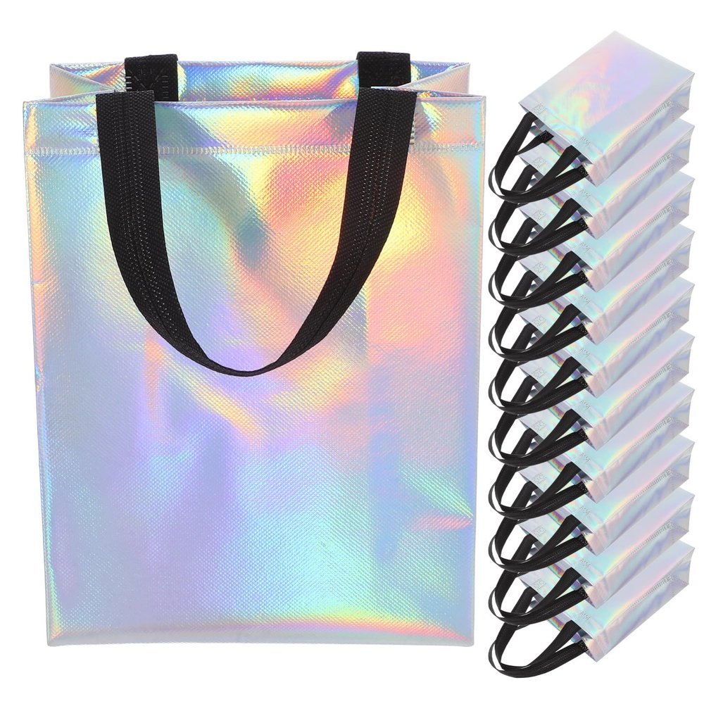 WOFASHPURET 20pcs Handle Bags Custom Iridescent Bags for Shopping Party Favors Birthday Treats