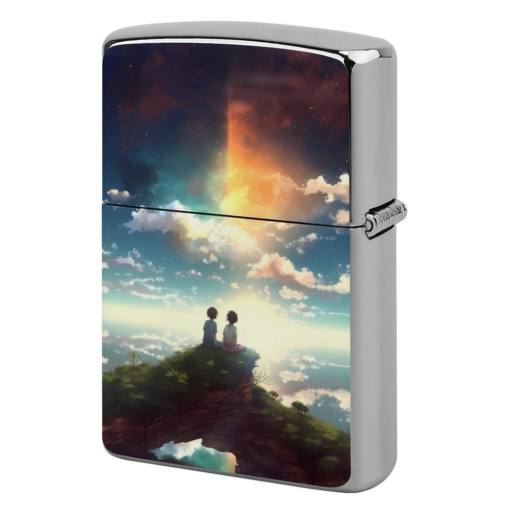 Anime Sky Lighter Case Cover, Personalized Graffiti Lighter Sleeve, Double-Sided Vintage Metal Protector