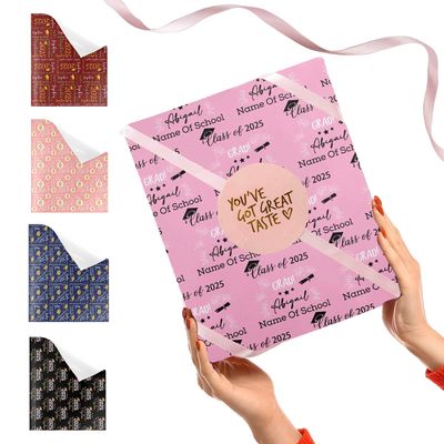 VPrtious Custom Name Roll Wraps Paper Personalized Wrapping Papers for 2025 Graduation Customized Gift Wrap Paper for Boyfriend Girlfriend High School Senior College Degree Phd Graduate