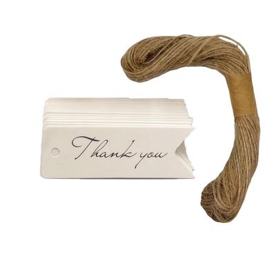 100Pcs 7x2CM Mini Thank You Tags Hanging Decoration Labels with String Small Thank You Tag for Wedding Favors Wrapping(White)