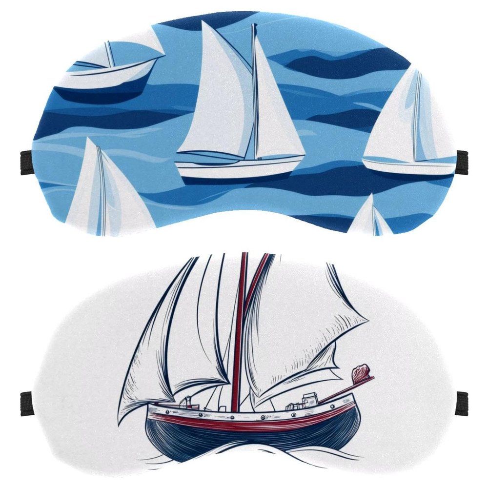 2 Pack Sleep Eye Mask for Women Men, Soft Breathable Eye Cove No Pressure Blackout Night Blindfold for Sleeping Light Blocking with Adjustable Strap, Sailboat Print