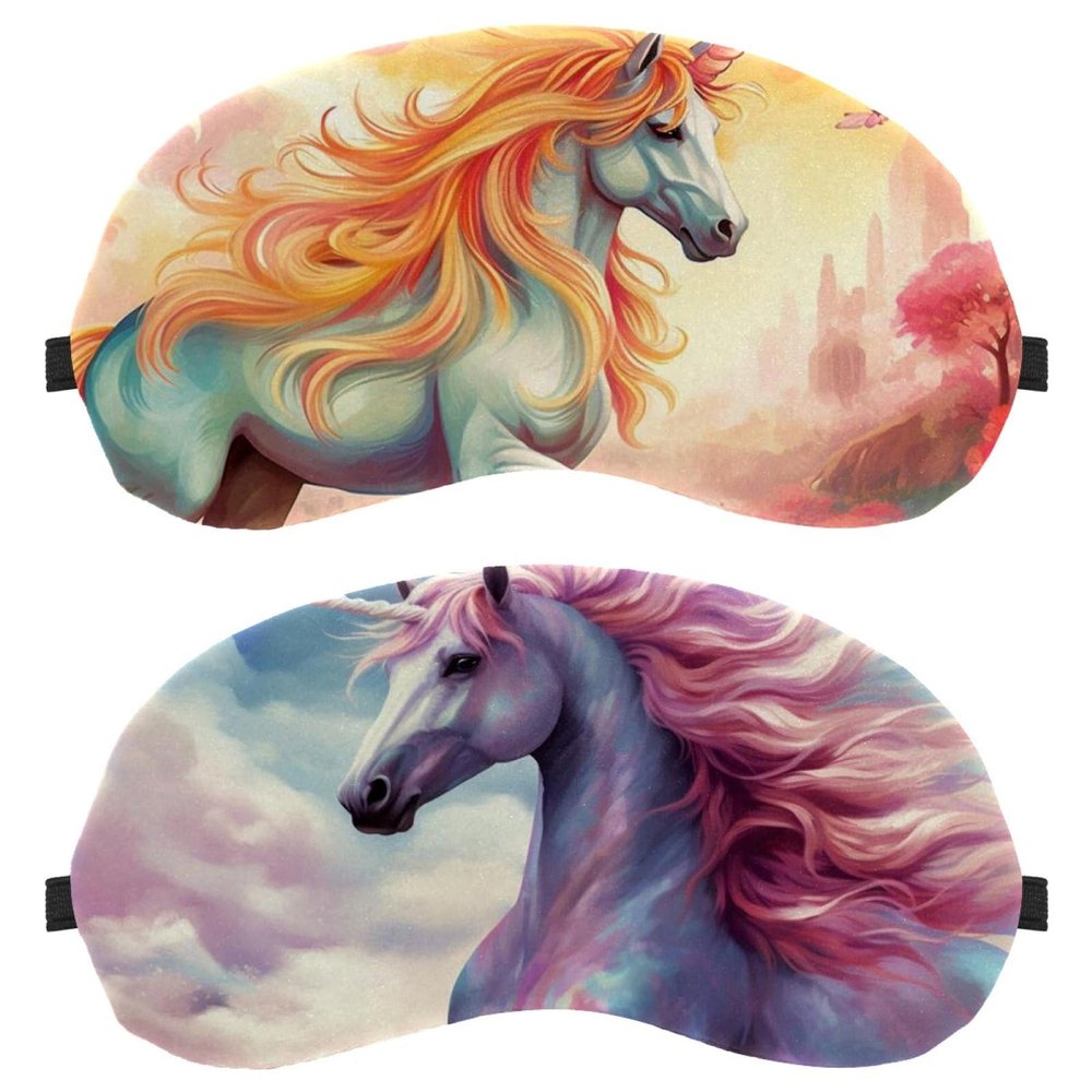 2 Pack Sleep Eye Mask for Women Men, Soft Breathable Eye Cove No Pressure Blackout Night Blindfold for Sleeping Light Blocking with Adjustable Strap, Sky Unicorn