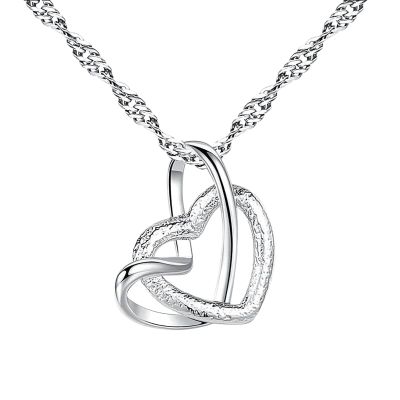 EUVAROMEX Frosted Double Heart Necklace,Diamond Jewelry Valentine's Day Christmas Anniversary Birthday Gifts for Wife Girlfriend Mother/2358