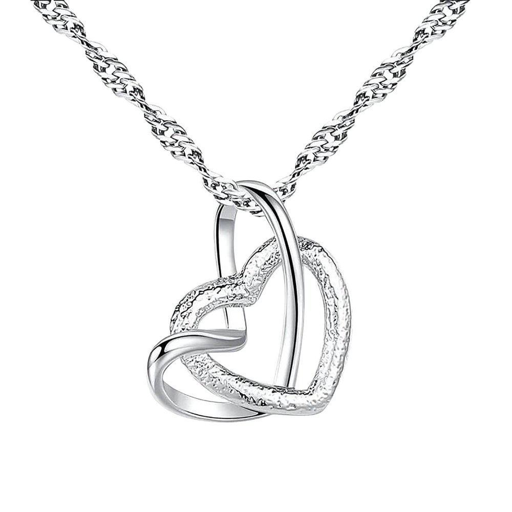 EUVAROMEX Frosted Double Heart Necklace,Diamond Jewelry Valentine's Day Christmas Anniversary Birthday Gifts for Wife Girlfriend Mother/2358