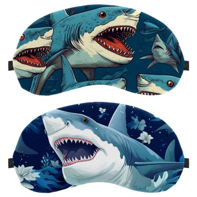 2 Pack Sleep Eye Mask for Women Men, Soft Breathable Eye Cove No Pressure Blackout Night Blindfold for Sleeping Light Blocking with Adjustable Strap, Painted Shark F