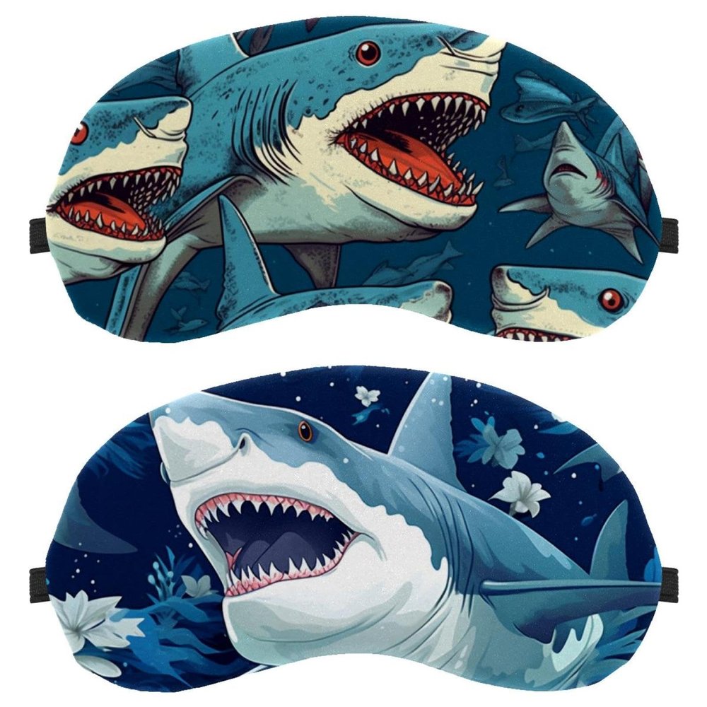 2 Pack Sleep Eye Mask for Women Men, Soft Breathable Eye Cove No Pressure Blackout Night Blindfold for Sleeping Light Blocking with Adjustable Strap, Painted Shark F