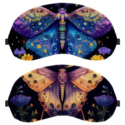 2 Pack Sleep Eye Mask for Women Men, Soft Breathable Eye Cove No Pressure Blackout Night Blindfold for Sleeping Light Blocking with Adjustable Strap, Moth Moon Flowers