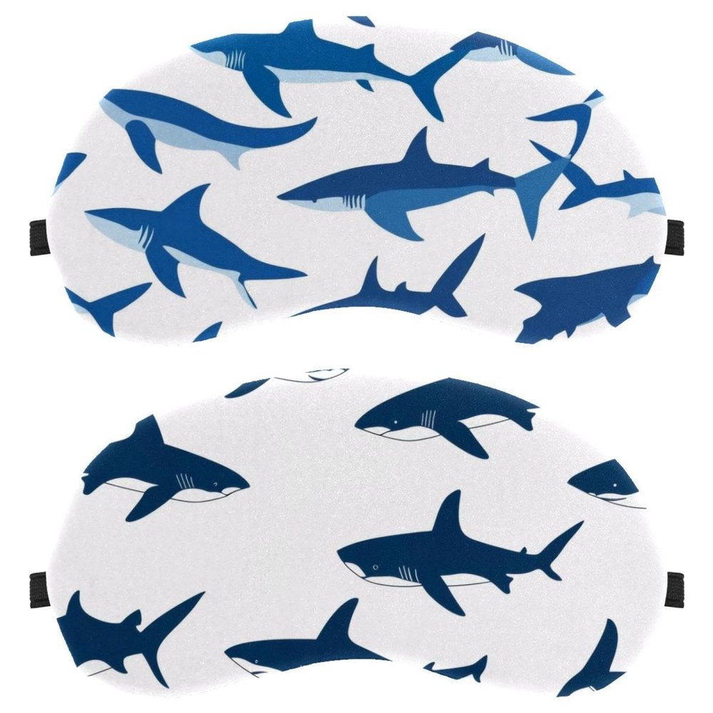 2 Pack Sleep Eye Mask for Women Men, Soft Breathable Eye Cove No Pressure Blackout Night Blindfold for Sleeping Light Blocking with Adjustable Strap, Sharks