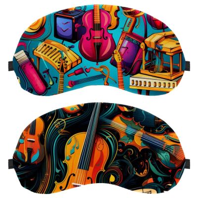 2 Pack Sleep Eye Mask for Women Men, Soft Breathable Eye Cove No Pressure Blackout Night Blindfold for Sleeping Light Blocking with Adjustable Strap, Musical Instruments