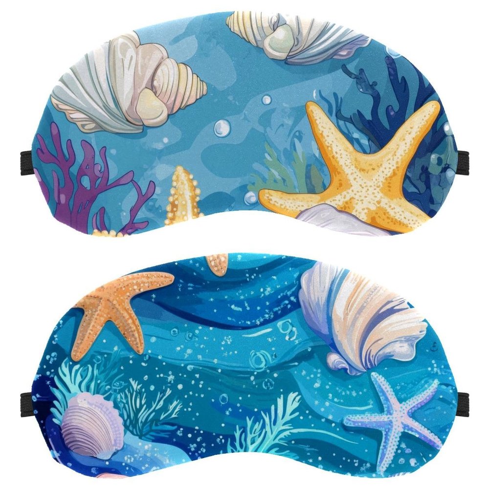 2 Pack Sleep Eye Mask for Women Men, Soft Breathable Eye Cove No Pressure Blackout Night Blindfold for Sleeping Light Blocking with Adjustable Strap, Ocean Illustration