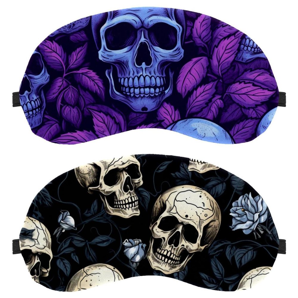2 Pack Sleep Eye Mask for Women Men, Soft Breathable Eye Cove No Pressure Blackout Night Blindfold for Sleeping Light Blocking with Adjustable Strap, Skulls