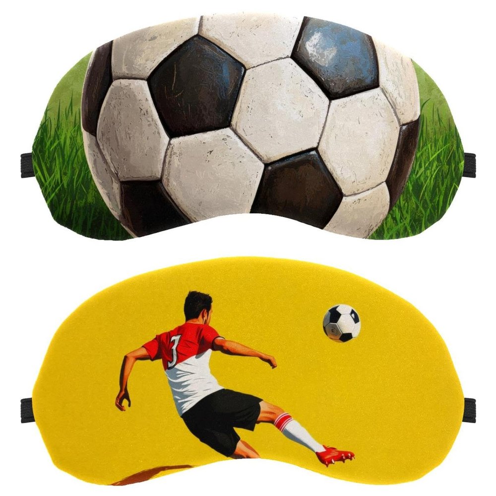 2 Pack Sleep Eye Mask for Women Men, Soft Breathable Eye Cove No Pressure Blackout Night Blindfold for Sleeping Light Blocking with Adjustable Strap, Goal Soccer Background