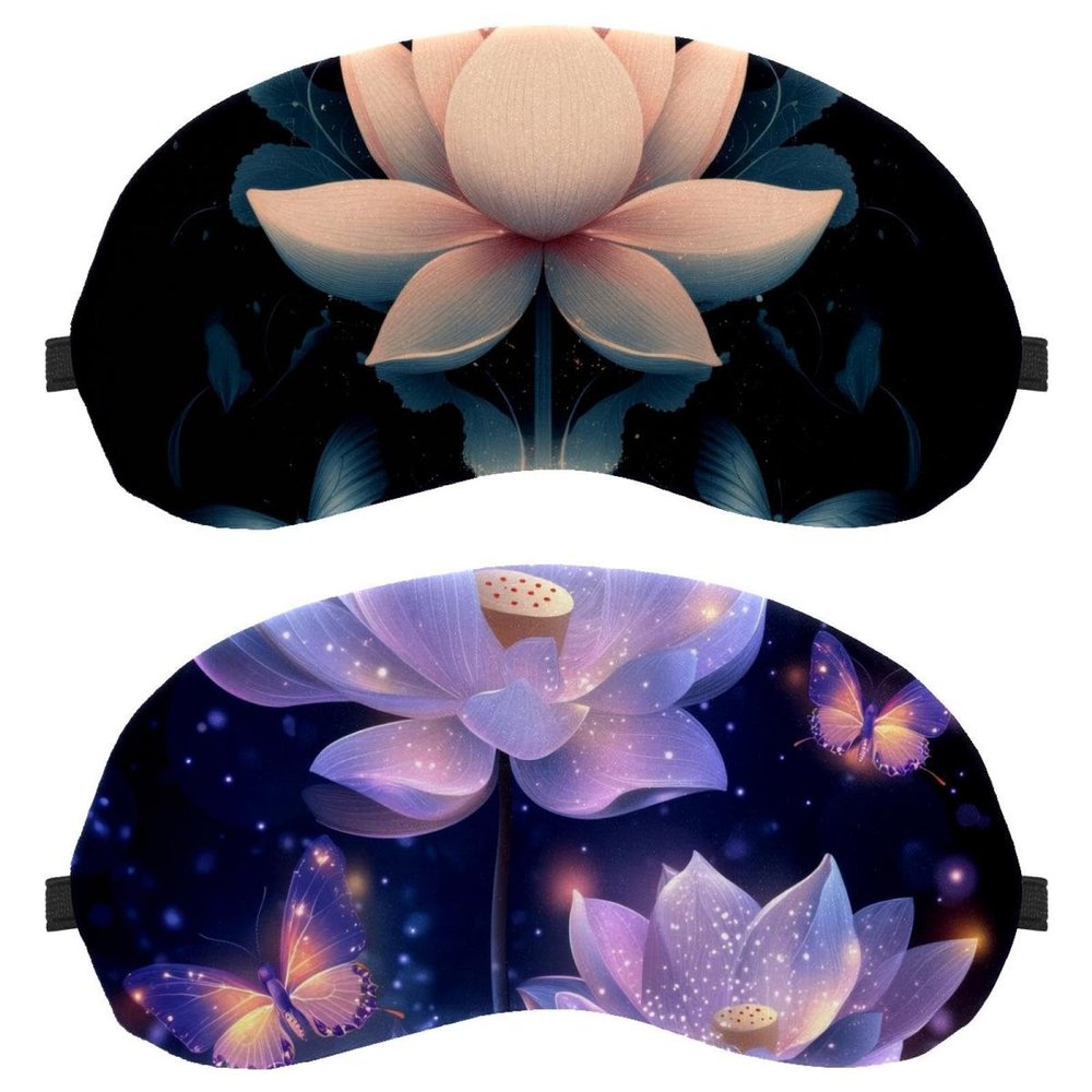 2 Pack Sleep Eye Mask for Women Men, Soft Breathable Eye Cove No Pressure Blackout Night Blindfold for Sleeping Light Blocking with Adjustable Strap, Purple Butterflies Lotus