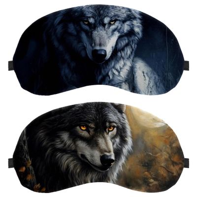2 Pack Sleep Eye Mask for Women Men, Soft Breathable Eye Cove No Pressure Blackout Night Blindfold for Sleeping Light Blocking with Adjustable Strap, Autumn Moon Wolf