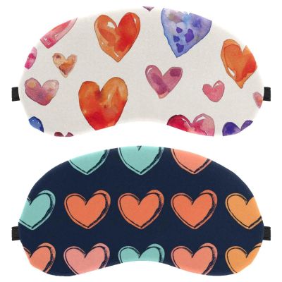 2 Pack Sleep Eye Mask for Women Men, Soft Breathable Eye Cove No Pressure Blackout Night Blindfold for Sleeping Light Blocking with Adjustable Strap, Heart Pattern