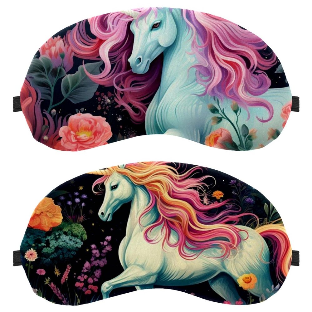 2 Pack Sleep Eye Mask for Women Men, Soft Breathable Eye Cove No Pressure Blackout Night Blindfold for Sleeping Light Blocking with Adjustable Strap, Jungle Unicorn