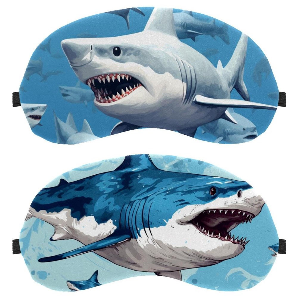2 Pack Sleep Eye Mask for Women Men, Soft Breathable Eye Cove No Pressure Blackout Night Blindfold for Sleeping Light Blocking with Adjustable Strap, Shark Print