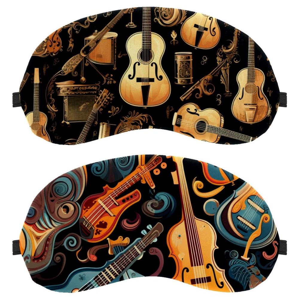2 Pack Sleep Eye Mask for Women Men, Soft Breathable Eye Cove No Pressure Blackout Night Blindfold for Sleeping Light Blocking with Adjustable Strap, Colorful Musical Instruments C
