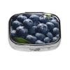 Delicious Blueberry Pill Box 2 Compartment Square Portable Pill Case for Pocket or Purse Small Weekly Medicine Planner Travel Pillbox with Mirror Decorative Metal Vitamin Holder Gifts view 2
