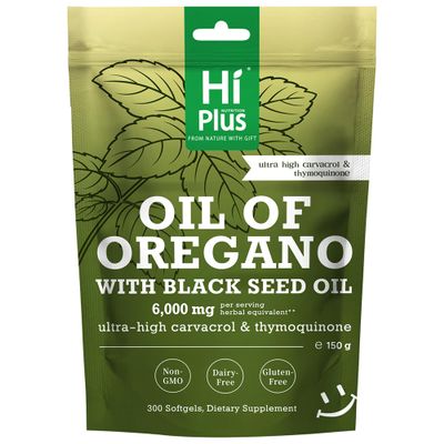 HiPlus 2-in-1 Oil of Oregano + Black Seed Oil Softgels | 4X Strength Carvacrol & Thymoquinone | Plant-Based, Non-GMO, lmmune Support | 300 Softgels