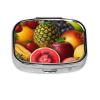 Fresh Juicy Fruits Pill Box 2 Compartment Square Portable Pill Case for Pocket or Purse Small Weekly Medicine Planner Travel Pillbox with Mirror Decorative Metal Vitamin Holder Gifts view 2