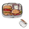 Funny Food Hamburgers and Mugs Pill Box 2 Compartment Square Portable Pill Case for Pocket or Purse Small Weekly Medicine Planner Travel Pillbox with Mirror Decorative Metal Vitamin Holder Gifts view 1