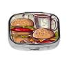 Funny Food Hamburgers and Mugs Pill Box 2 Compartment Square Portable Pill Case for Pocket or Purse Small Weekly Medicine Planner Travel Pillbox with Mirror Decorative Metal Vitamin Holder Gifts view 2