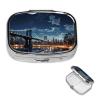Moon Light New York City Pill Box 2 Compartment Square Portable Pill Case for Pocket or Purse Small Weekly Medicine Planner Travel Pillbox with Mirror Decorative Metal Vitamin Holder Gifts view 1