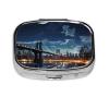 Moon Light New York City Pill Box 2 Compartment Square Portable Pill Case for Pocket or Purse Small Weekly Medicine Planner Travel Pillbox with Mirror Decorative Metal Vitamin Holder Gifts view 2