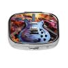 Magic Electric Guitar Music Pill Box 2 Compartment Square Portable Pill Case for Pocket or Purse Small Weekly Medicine Planner Travel Pillbox with Mirror Decorative Metal Vitamin Holder Gifts view 2