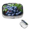 Delicious Blueberries Pill Box 2 Compartment Square Portable Pill Case for Pocket or Purse Small Weekly Medicine Planner Travel Pillbox with Mirror Decorative Metal Vitamin Holder Gifts view 1