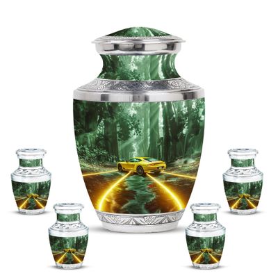 KARYLIZ Car Lovers Cremation Urn - Funeral Urns for Adult Men - Urn for Human Ashes Adult Man - Small Urns for Women - Keepsakes for Ashes of Loved Ones Cremation(10" & 3", 5pc)
