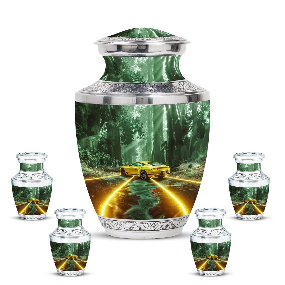 KARYLIZ Car Lovers Cremation Urn - Funeral Urns for Adult Men - Urn for Human Ashes Adult Man - Small Urns for Women - Keepsakes for Ashes of Loved Ones Cremation(10" & 3", 5pc)