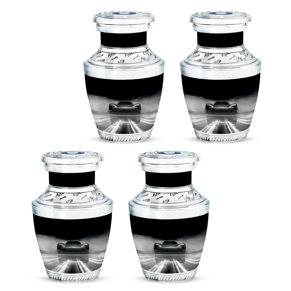 KARYLIZ Black Racer Car Urn for Ashes Adult Male Female - Cremation Keepsake Urns for Ashes - Funeral Urn Ashes - Memorial Urns for Human Ashes - Mini Funeral for Mom & Dad Decorative (3inch, 4Pc)